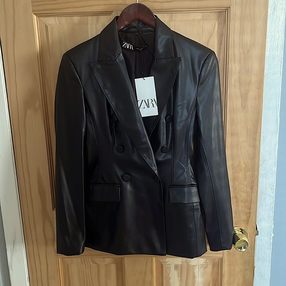 Zara black faux leather blazer